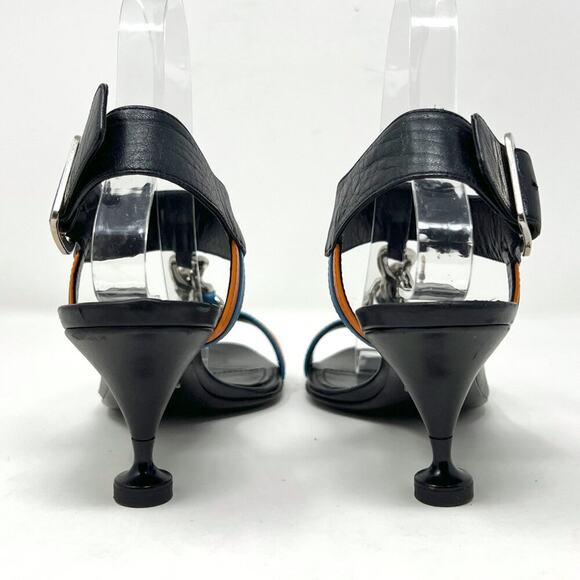 Prada Resort 2016 Chain Heel Sandals Black Blue Yellow Size 37 - Picture 5 of 8